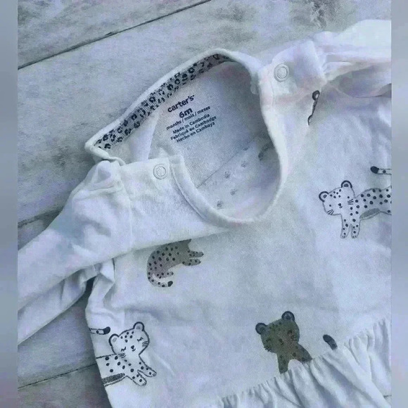 Carter's Baby Girl Leopard Print Cat Top With Tan Stretch Pants Size 6 Months - Picture 5 of 7